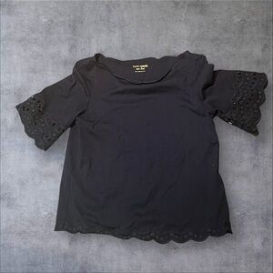 Kate Spade New York Scallop Border Knit Casual Cotton T-Shirt XS Extra Small